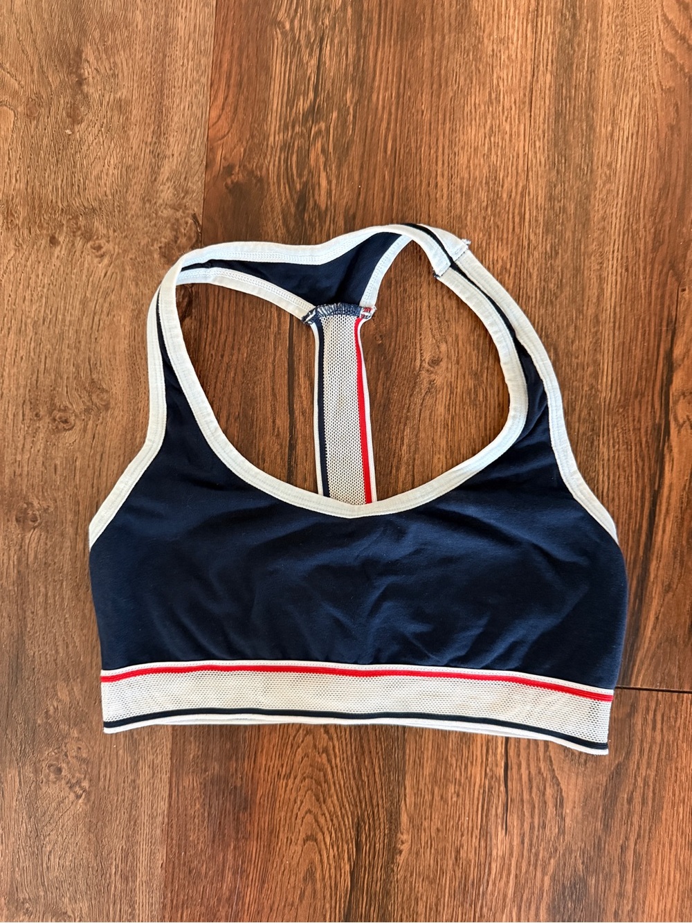 Tommy Hilfiger Navy Cotton Lounge Bralette with White and Red Trim: Size Small